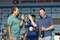 Sam Masterman & Charlie White receive the Governor General's Cup for the Multihull class win on their classic 1987 Condor 40 Troika &copy; Tim Wright / Photoaction.com