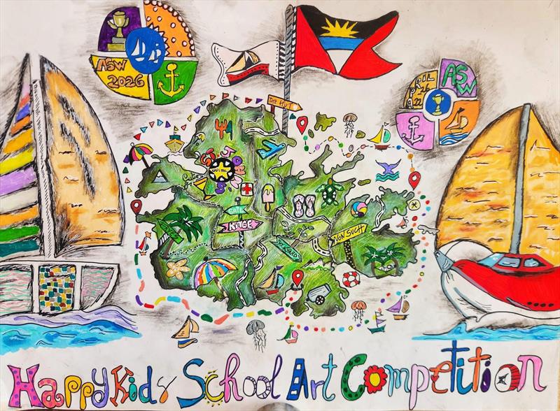 Antigua Sailing Week 2026 - Overall winner of the Happy Kids School Art Competition - Zoey Carter of Sir Novelle Richards Academy photo copyright Tim Wright / www.photoaction.com / ASW taken at Antigua Yacht Club