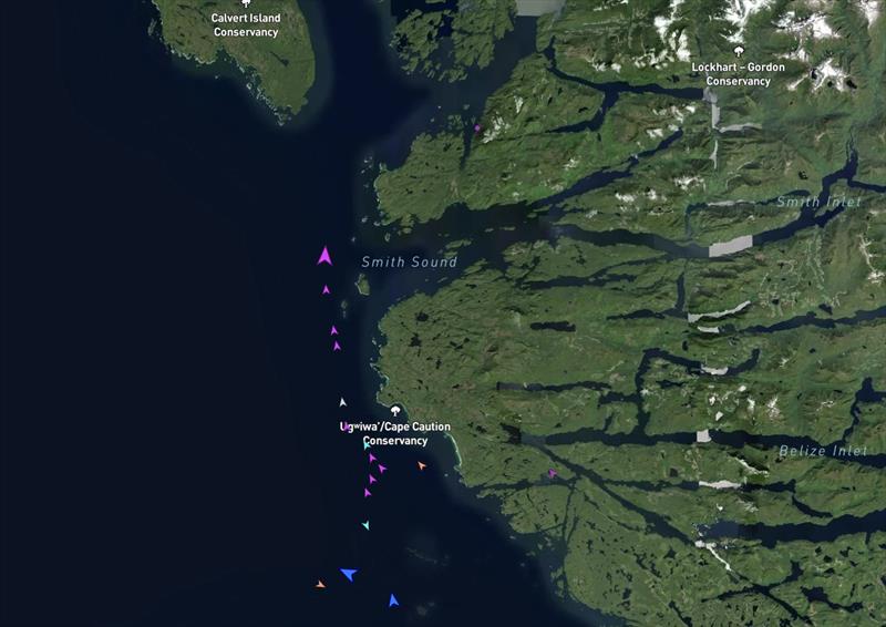 Parade of boats around Cape Caution today - photo © Slowboat