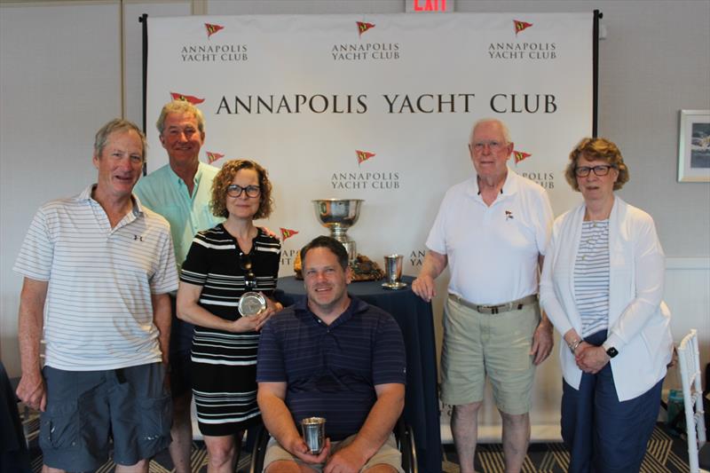 L-R: Bob Harmon, CRAB Volunteer Skipper; Paul `Bo` Bollinger, President & CEO; Mimi Engelsman, CRAB Volunteer Crew; Justin Disborough, CRAB Skipper (2nd Place); Peter Gordon, Race Committee PRO; Secretary Carol Beatty, Department of Disabilities - photo © CRAB Sailing