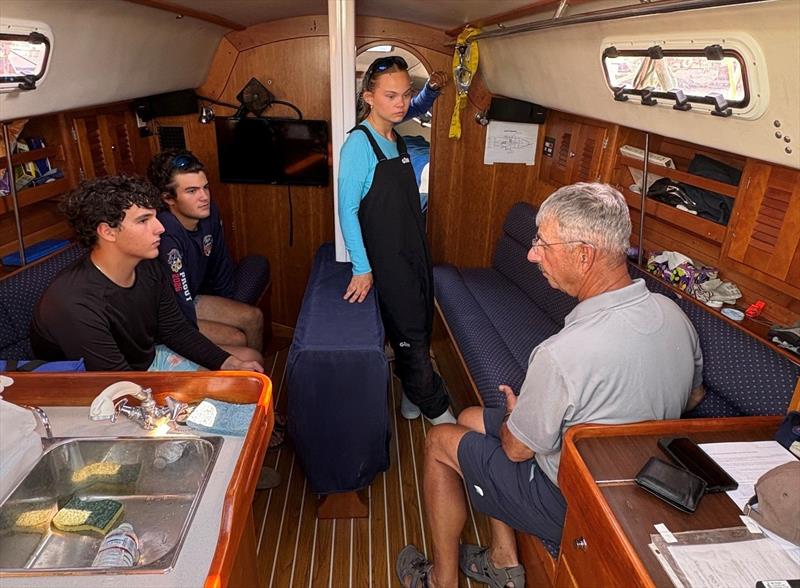 Members of Vento Solare's 'Youth Challenge' entry in the Ida Lewis Distance Race get an all-important safety briefing from owner/skipper Bill Kneller - photo © Ida Lewis Yacht Club