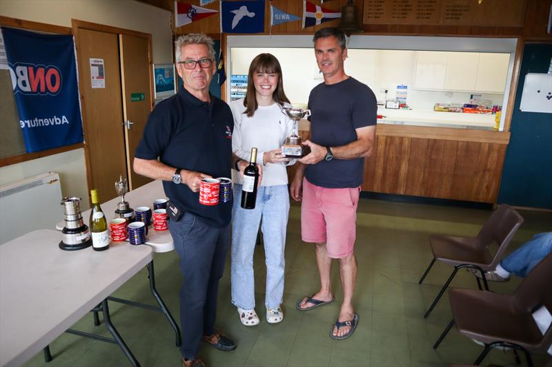 Double winners! Hamish and Sally Mackay congratulated by Gareth Jones, Kippford RNLI Operations Manager - Solway Yacht Club's Kippford Week and the Kippford RNLI Regatta - photo © Nicola McColm