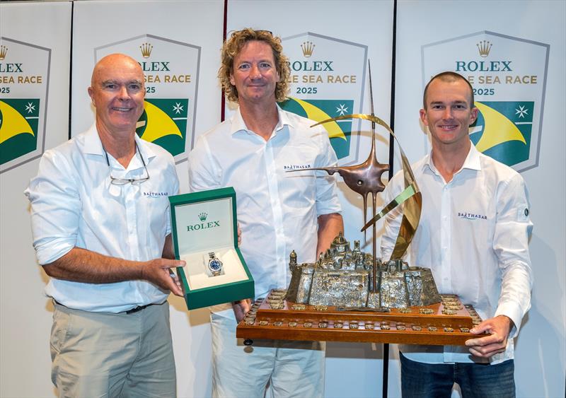 Bouwe Bekking (left) with fellow Balthasar crewmates at last year's Rolex Middle Sea Race prizegiving - photo © Kurt Arrigo / Rolex
