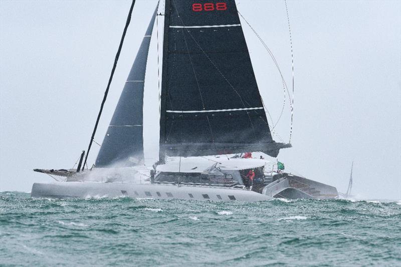 Adrian Keller's 84ft Irens catamaran Allegra has defended her title in the MOCRA multihull class - 50th Rolex Fastnet Race 2023 photo copyright Rick Tomlinson / www.rick-tomlinson.com taken at Royal Ocean Racing Club and featuring the MOCRA class