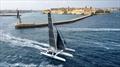 Jason Carroll's turboed MOD70 trimaran Argo leaves Valletta on the 2021 Rolex Middle Sea Race, en route to setting a new race record © Rolex / Kurt Arrigo