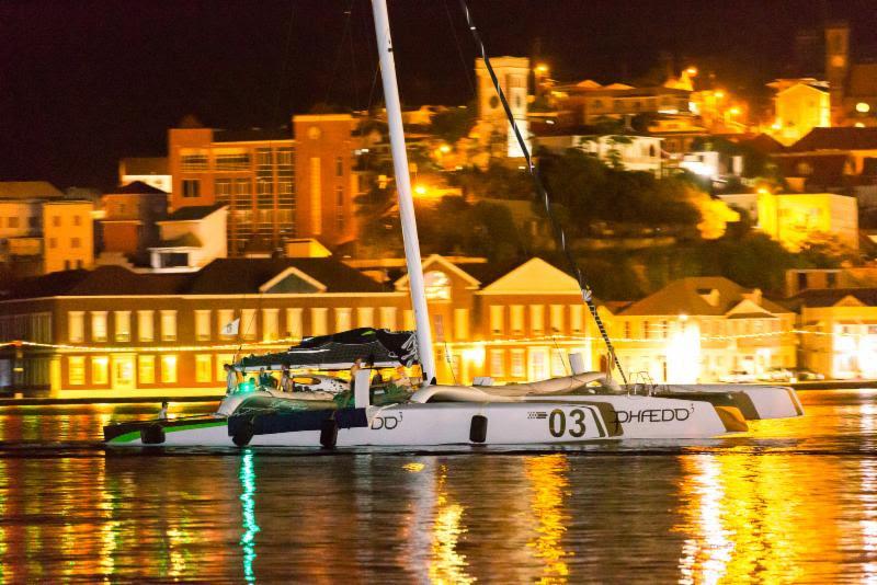 Phaedo does it again. After crossing the finish line on 3 December at 01h 49m 55s off Quarantine Point, Grenada, the MOD70 makes her way into Port Louis Marina photo copyright RORC / Arthur Danie taken at  and featuring the MOD70 class