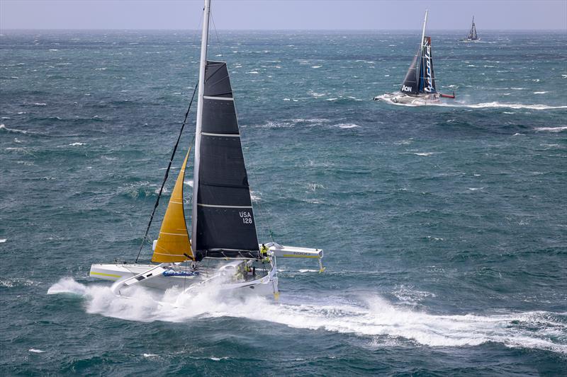 The trimarans are the fastest yachts in the 337 boat Rolex Fastnet Race fleet photo copyright Carlo Borlenghi / Rolex taken at Royal Ocean Racing Club and featuring the MOD70 class