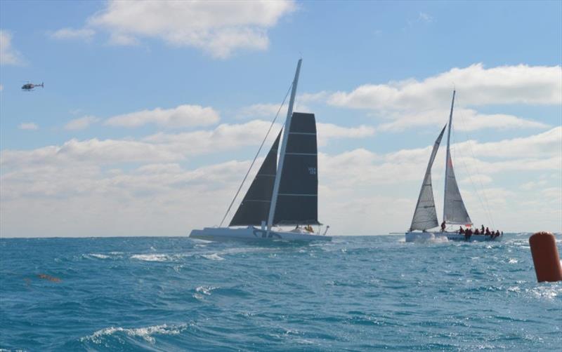 Argo crossing the start line in Miami - 34th Pineapple Cup Montego Bay Race photo copyright Manuka SEM taken at Storm Trysail Club and featuring the MOD70 class