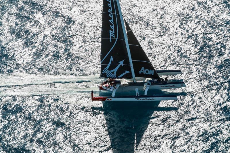 Giovanni Soldini's Multi 70 Maserati after the agreed delayed start with Argo in Antigua - RORC Caribbean 600 - photo © RORC / Arthur Daniel