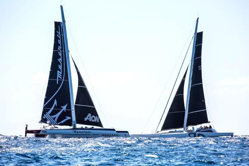 Giovanni Soldini's Multi70 Maserati and Jason Carroll's MOD 70 at the start of the RORC Caribbean 600, Day 2 - photo © Rachel Fallon-Langdon