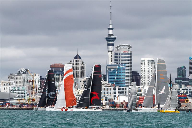 The MOD70, Beau Geste (black sails) is expected to take line honours given the forecast for Friday's PIC Coastal Classic Race photo copyright PIC Coastal Classic taken at  and featuring the MOD70 class