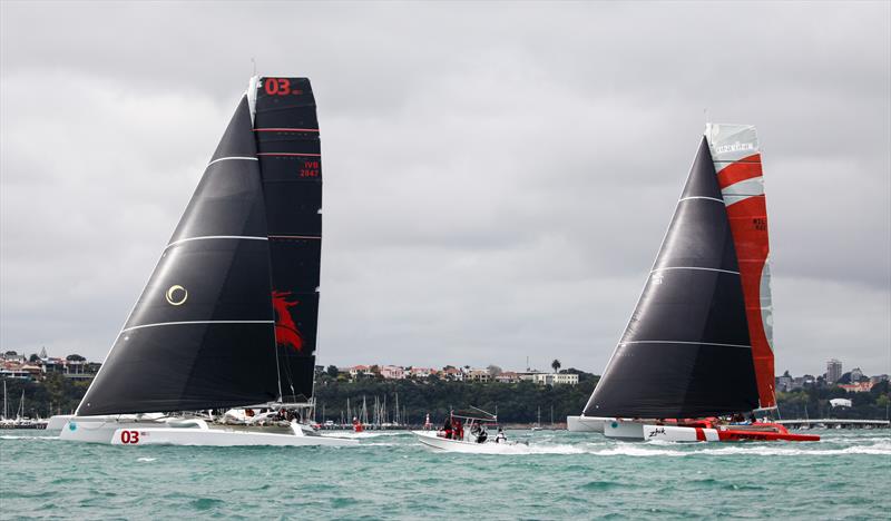 The MOD70, Beau Geste (black sails) is expected to take line honours given the forecast for Friday's PIC Coastal Classic Race photo copyright PIC Coastal Classic taken at  and featuring the MOD70 class
