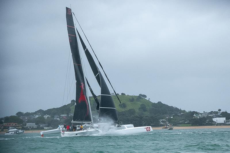 Beau Geste (Pat Kong) (Hong Kong) - PIC Coastal Classic - Start - Waitemata Harbour - October 25,  photo copyright Richard Gladwell / Sail-World.com taken at Royal New Zealand Yacht Squadron and featuring the MOD70 class