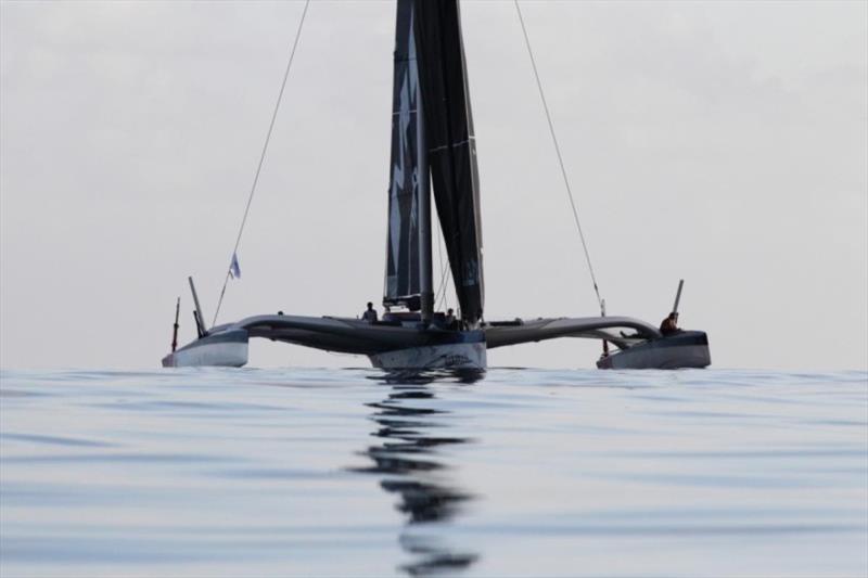 Becalmed at Barbuda on the first night - Giovanni Soldini's Maserati Multi 70 - RORC Caribbean 600, day 2 - photo © Tim Wright / photoaction.com