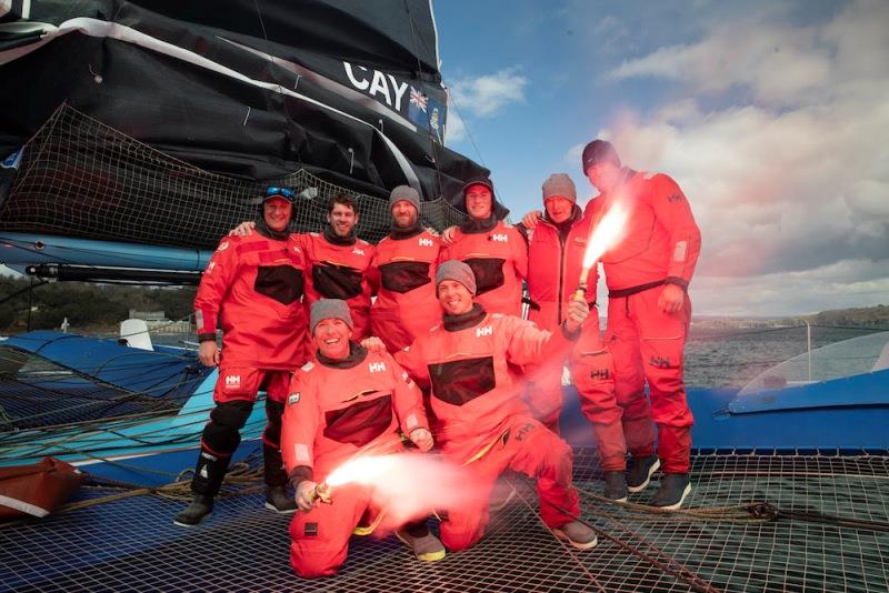 MOD70 PowerPlay racing team skippered by Peter Cunningham and Ned Collier, shown here as they started their Fastnet Course world record attempt photo copyright Lloyd Images taken at  and featuring the MOD70 class