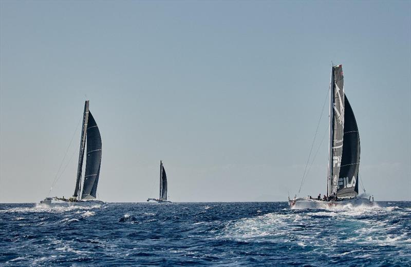 The powerful multihulls head off after the start of the RORC Transatlantic Race - photo © James Mitchell