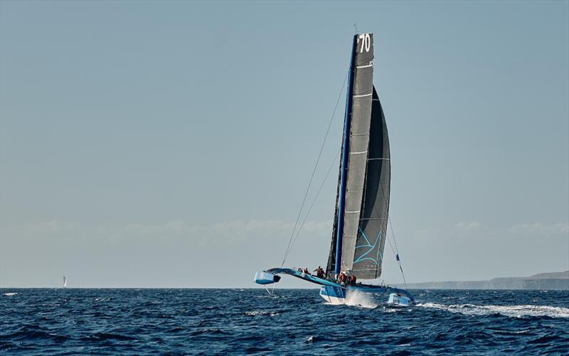 PowerPlay continues to lead the RORC Transatlantic Race on the water, over 50 miles ahead of Jason Carroll's MOD70 Argo (USA) and Giovanni Soldini's Multi70 Maserati - photo © James Mitchell / RORC