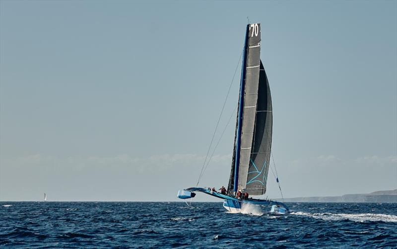 PowerPlay continues to lead the RORC Transatlantic Race on the water, over 50 miles ahead of Jason Carroll's MOD70 Argo (USA) and Giovanni Soldini's Multi70 Maserati photo copyright James Mitchell / RORC taken at Royal Ocean Racing Club and featuring the MOD70 class