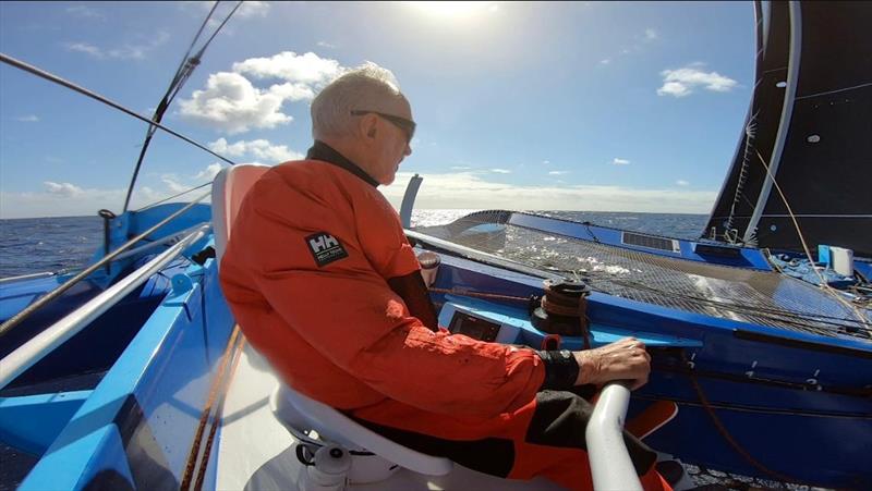 Peter Cunningham at the helm of MOD70 PowerPlay during the RORC Transatlantic Race - photo © Paul Larsen / PowerPlay Racing