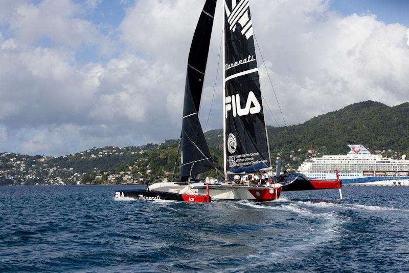 Maserati Multi70 takes Multihull Line Honours and new Race Record in RORC Transatlantic Race photo copyright Arthur Daniel / RORC taken at  and featuring the MOD70 class