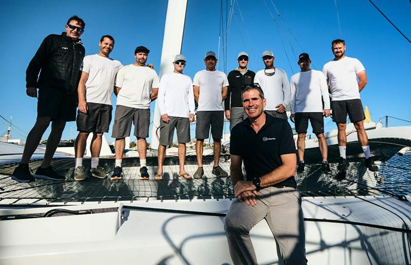 Team Argo - Race crew and shore team dockside before the start at Marina Lanzarote, with José Juan Calero, CEO of Calero Marinas - RORC Transatlantic Race photo copyright Robert Hajduk / RORC taken at Royal Ocean Racing Club and featuring the MOD70 class