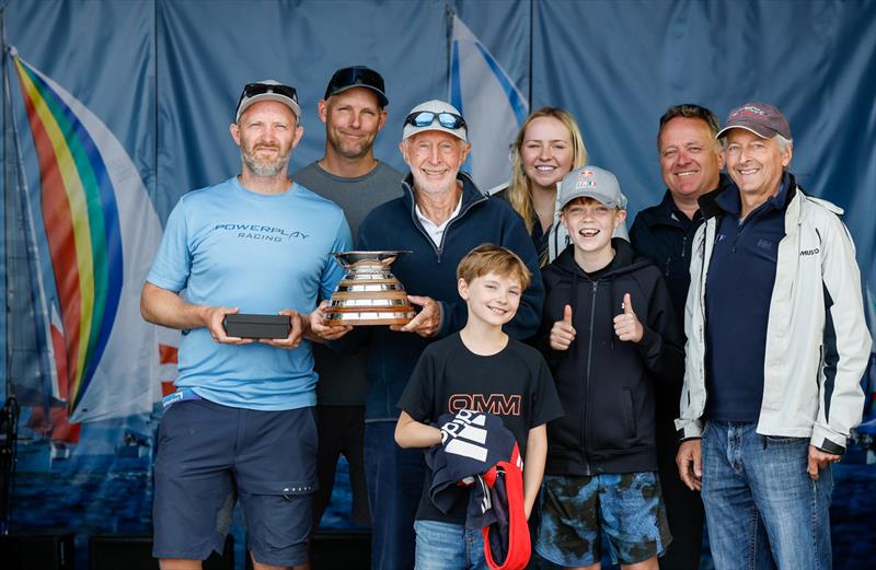 Round the Island Race 2025 - Powerplay team with the Line Honours Trophy - photo © Paul Wyeth / www.pwpictures.com