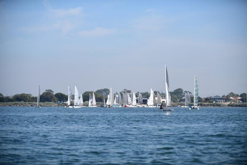 Fleet heading out - Mosquito Catamaran Victorian State Titles 2022 - photo © Craig Sheperd