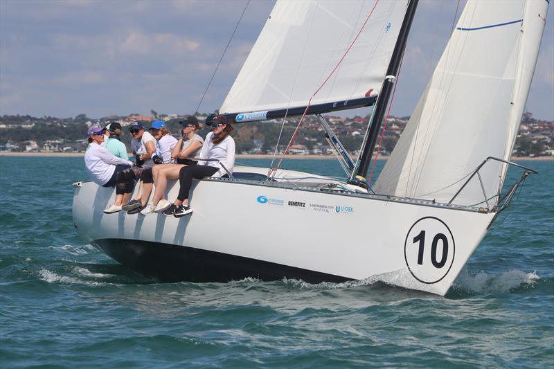 Sally Garrett and her Royal Akarana crew on day 1 of the Barfoot & Thompson Women's Keelboat Nationals –  photo copyright William Woodworth/RNZYS taken at Royal New Zealand Yacht Squadron and featuring the MRX class