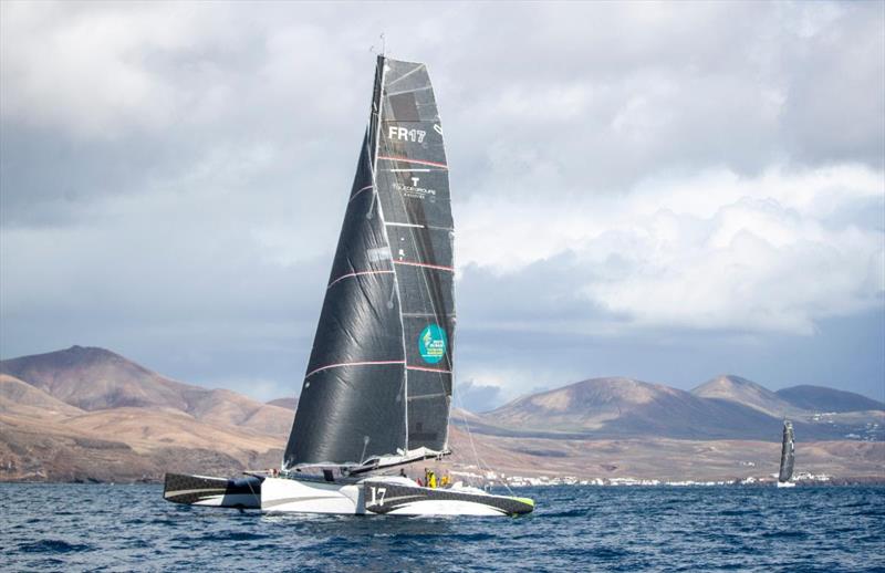 Start of the 2021 RORC Transatlantic Race from Puerto Calero, Lanzarote - Oren Nataf's Multi50 Trimaran Rayon Vert, skippered by Alex Pella photo copyright James Mitchell / RORC taken at Royal Ocean Racing Club and featuring the Multi 50 class