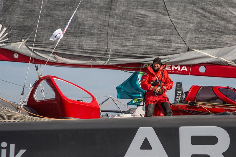 Lalou Roucayrol and his Multi50 Arkema chasing hard five days into the Route du Rhum photo copyright Vincent Olivaud taken at  and featuring the Multi 50 class