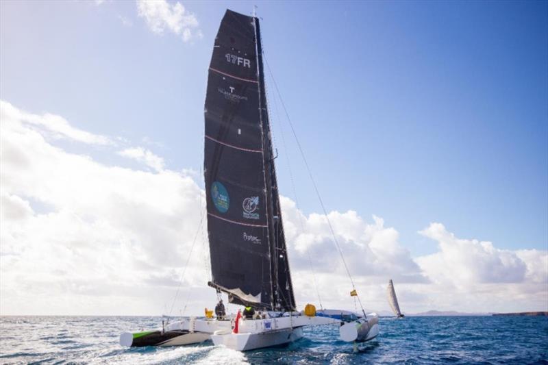 Looking good for Multihull Line Honours - Oren Nataf's Multi50 Trimaran Rayon Vert, skippered by Alex Pella - RORC Transatlantic Race photo copyright James Mitchell / RORC taken at Royal Ocean Racing Club and featuring the Multi 50 class