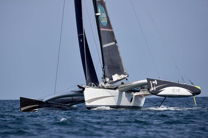 Oren Nataf on his trimaran Rayon Vert photo copyright Thierry Martinez taken at Yacht Club de Monaco and featuring the Multi 50 class