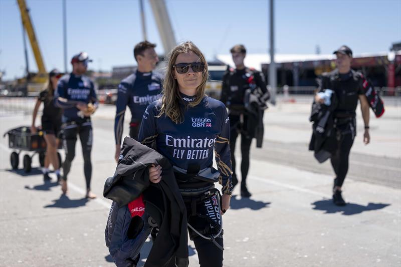 Hannah Mills, strategist of Emirates Great Britain SailGP Team, walks across the technical area wearing Musto sailing clothing ahead of the ORACLE Perth Sail Grand Prix in Perth, Australia - photo © Jason Ludlow for SailGP
