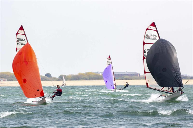 Musto Skiff Harken GBR Circuit Round 2 at Stokes Bay photo copyright Tim Olin / www.olinphoto.co.uk taken at Stokes Bay Sailing Club and featuring the Musto Skiff class