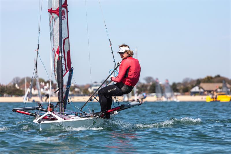 Andy Tarboton sporting lockdown hair during the Stokes Bay Musto Skiff Open photo copyright Georgie Altham / www.facebook.com/galthamphotography taken at Stokes Bay Sailing Club and featuring the Musto Skiff class