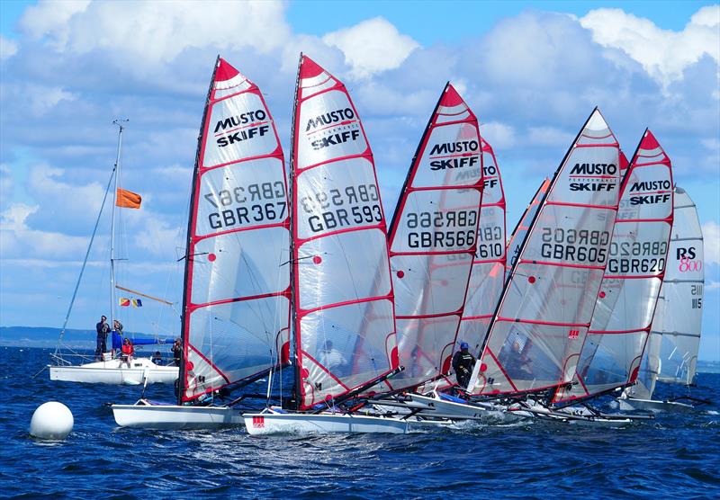 Musto Skiffs bunch on the line during the East Lothian Yacht Club 2021 Regatta - photo © Derek Braid