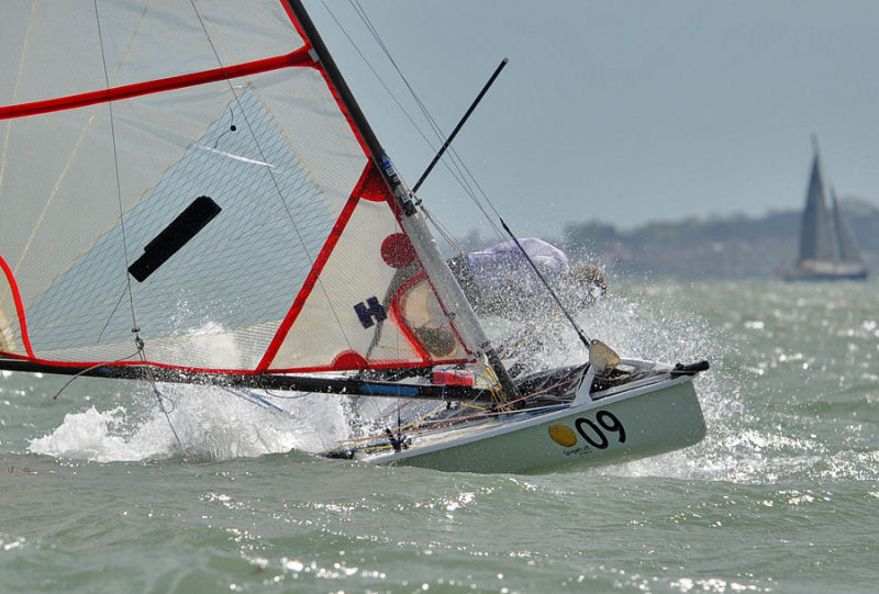 A short, sharp Solent chop and shifty, gusty 20 knot wind for the Musto Skiff Training at Stokes Bay photo copyright Tania Samus / www.photoblink.co.uk taken at Stokes Bay Sailing Club and featuring the Musto Skiff class