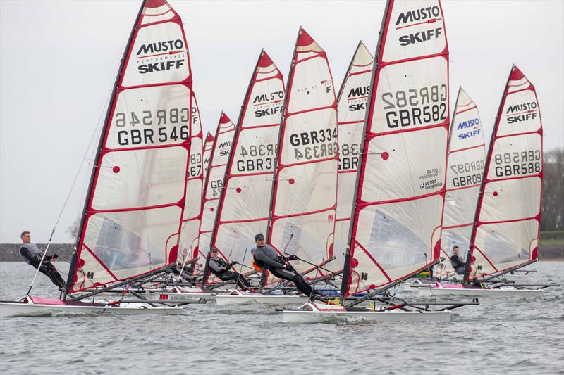 Musto Skiffs at Harken open meeting at Rutland photo copyright Tim Olin / www.olinphoto.co.uk taken at Rutland Sailing Club and featuring the Musto Skiff class