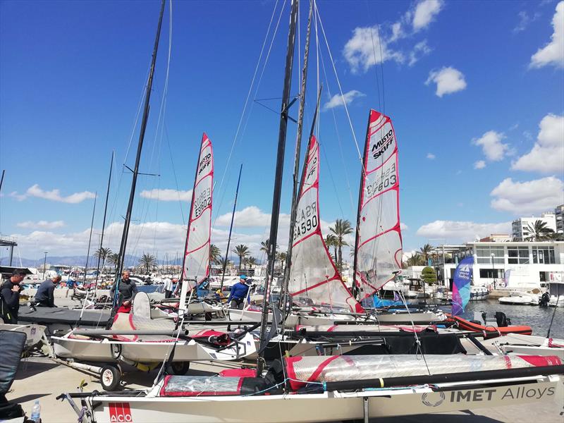 Musto Skiffs in the boat park on day 3 at the Princess Sofia Regatta 2022 photo copyright IMSCA, 2022 - Musto Skiff European Championship 2022 taken at Club Nàutic S'Arenal and featuring the Musto Skiff class