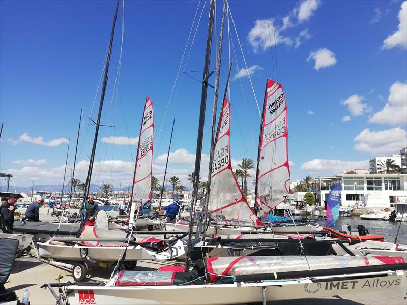 Musto Skiffs in the boat park on day 3 at the Princess Sofia Regatta 2022 - photo © IMSCA, 2022 - Musto Skiff European Championship 2022