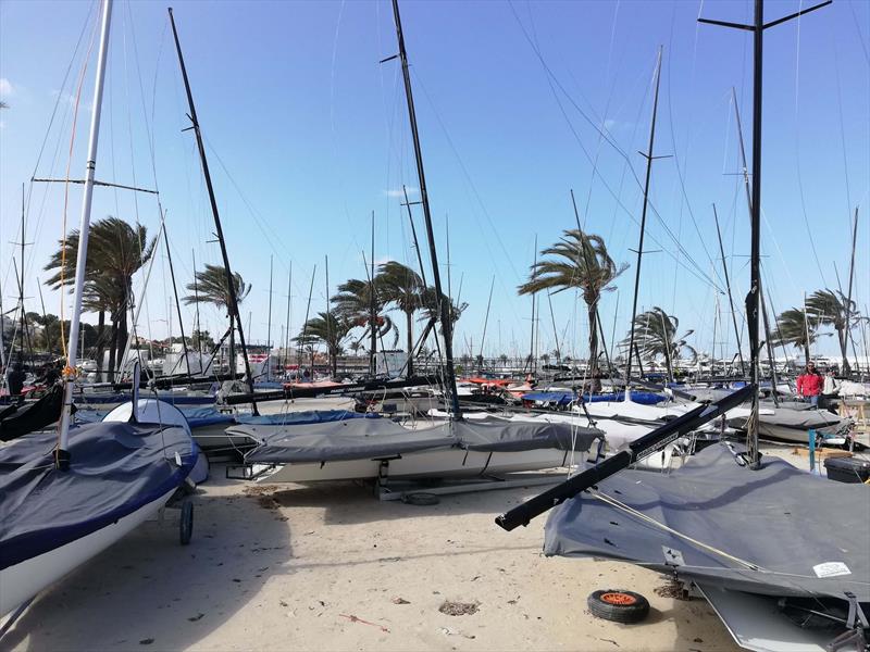 A windy start to day 2 of the Princess Sofia Regatta 2022 photo copyright IMSCA, 2022 - Musto Skiff European Championship 2022 taken at Club Nàutic S'Arenal and featuring the Musto Skiff class