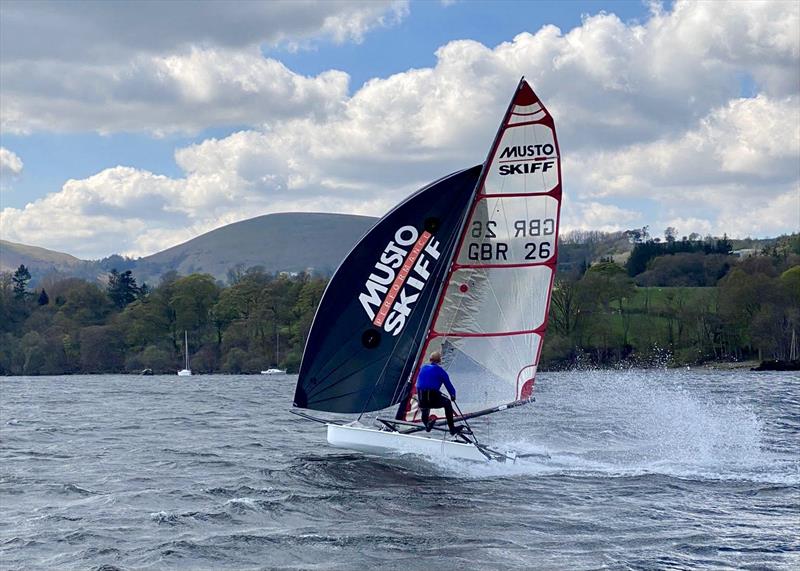 Jono Shelley in the Musto Skiffs during the Ullswater Daffodil Regatta photo copyright Steve Robson taken at Ullswater Yacht Club and featuring the Musto Skiff class