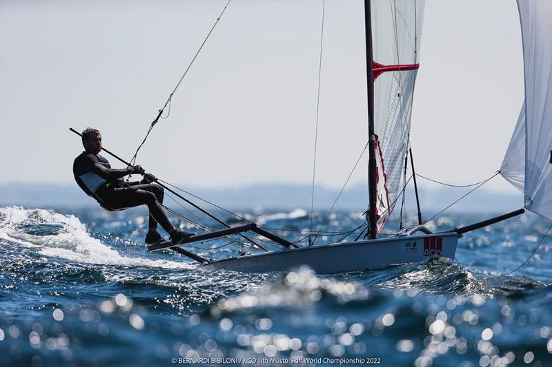 Danny Boatman on day 3 of the 11th ACO Musto Skiff World Championship at Kiel Week - photo © Bernardí Bibiloni / www.bernardibibiloni.com