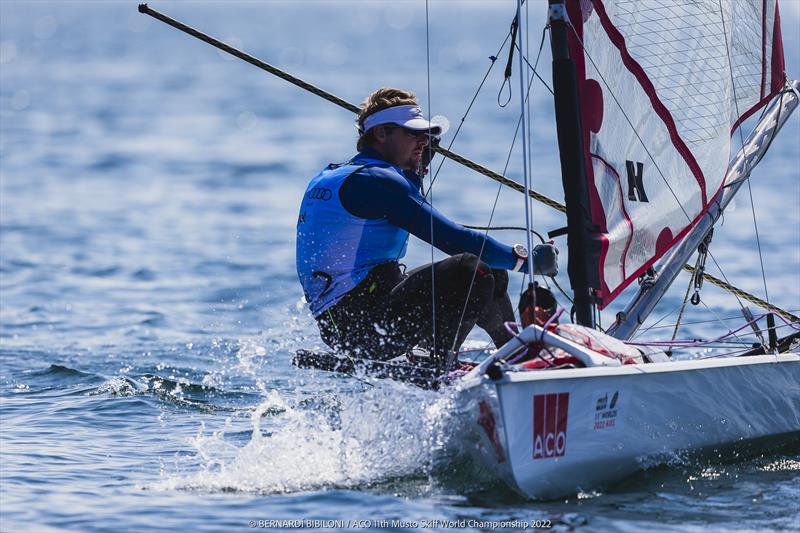 Andy Tarboton during the 11th ACO Musto Skiff World Championship at Kiel Week photo copyright Bernardí Bibiloni / www.bernardibibiloni.com taken at Kieler Yacht Club and featuring the Musto Skiff class