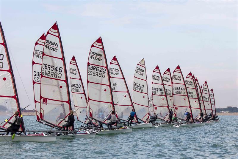 Start line - Noble Marine 2022 UK Musto Skiff National Championship 2022 photo copyright Tim Olin / www.olinphoto.co.uk taken at Eastbourne Sovereign Sailing Club and featuring the Musto Skiff class