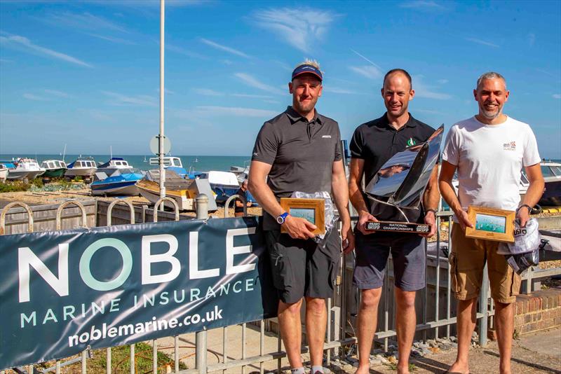 \(L-R) Shelley (3rd), Pascoe (1st), Keen (2nd) - Noble Marine 2022 UK Musto Skiff National Championship 2022 photo copyright Tim Olin / www.olinphoto.co.uk taken at Eastbourne Sovereign Sailing Club and featuring the Musto Skiff class