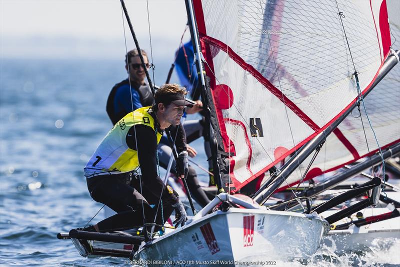 Rick Peacock at the 2022 Musto Skiff Worlds photo copyright Bernardi´ Bibiloni taken at Kieler Yacht Club and featuring the Musto Skiff class