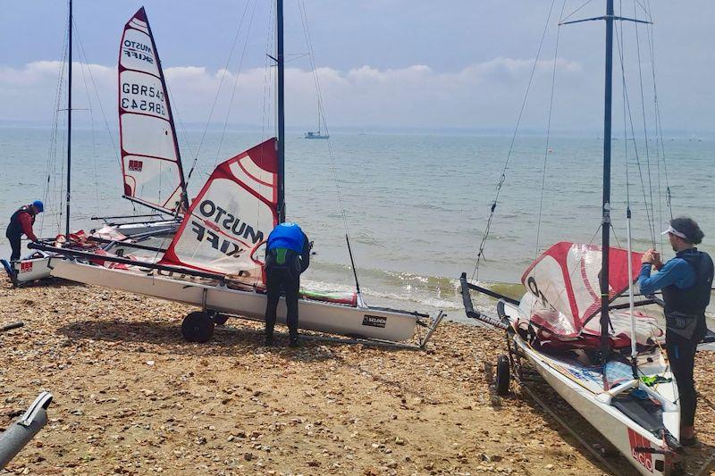 Musto Skiffs class training at Stokes Bay photo copyright Mark Cooper taken at Stokes Bay Sailing Club and featuring the Musto Skiff class