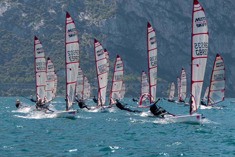 ACO 12th Musto Skiff Worlds at Torbole, Lake Garda Day 1 photo copyright Emilio Santinelli taken at Circolo Vela Torbole and featuring the Musto Skiff class