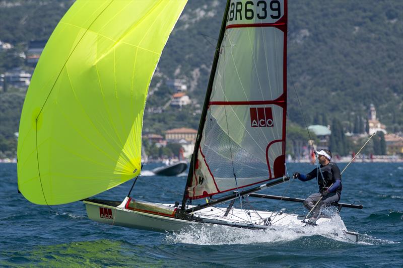 ACO 12th Musto Skiff Worlds at Torbole, Lake Garda Day 1 photo copyright Emilio Santinelli taken at Circolo Vela Torbole and featuring the Musto Skiff class